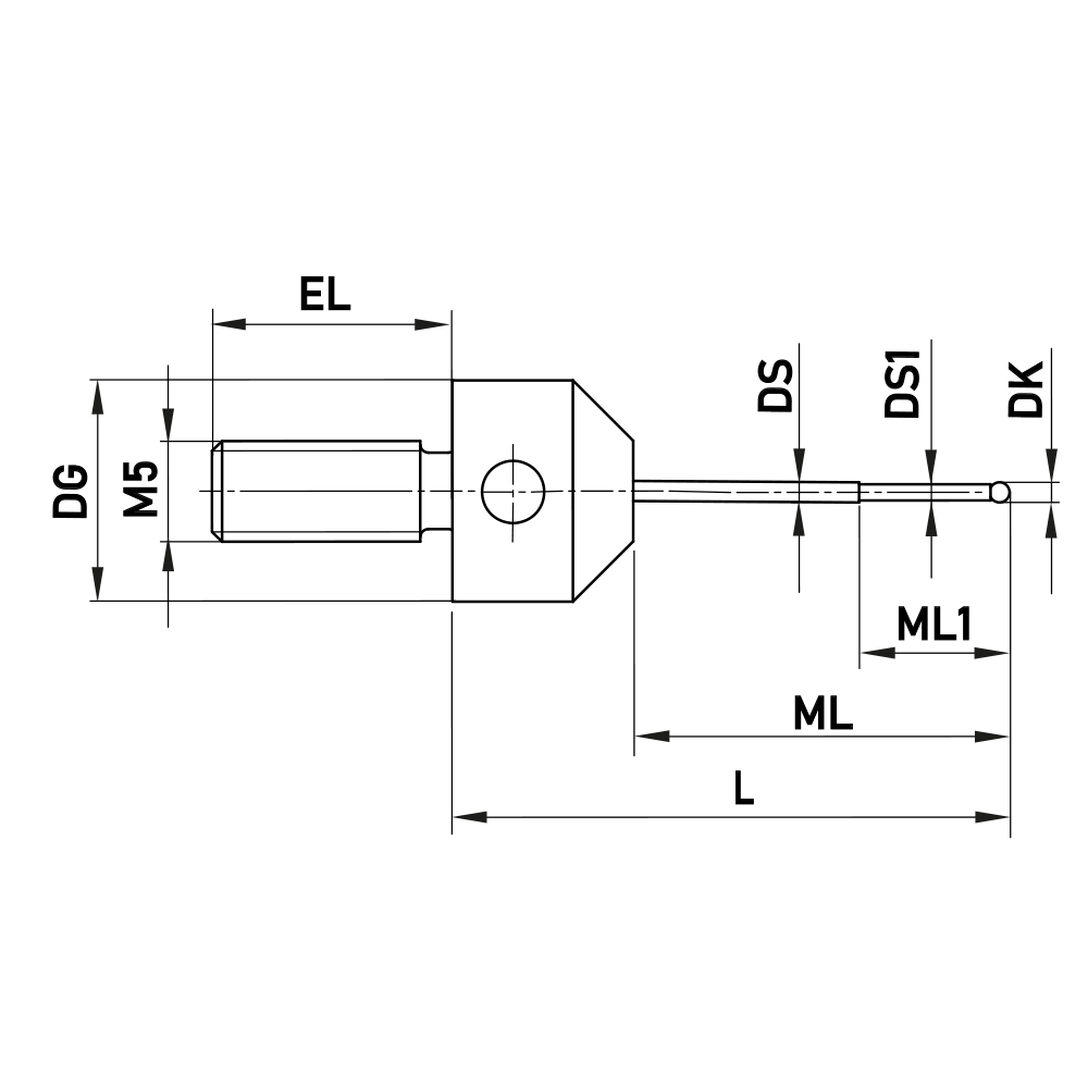 M5 Extended-thread, Stepped-stem  Stylus for Star Configurations