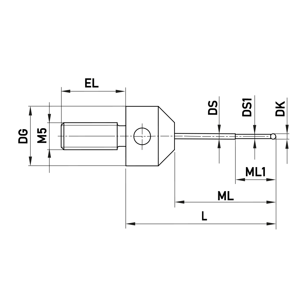 M5 Extended-thread, Stepped-stem  Stylus for Star Configurations